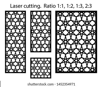 Cnc stars geometric template set. Laser cutting vector pattern. Panels and screens for cnc cut.