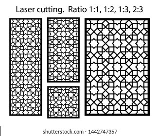 Cnc template set. Laser pattern. Set of geometric decorative vector panels for laser cutting.