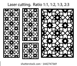 Cnc template set. Laser pattern. Set of geometric decorative vector panels for laser cutting.