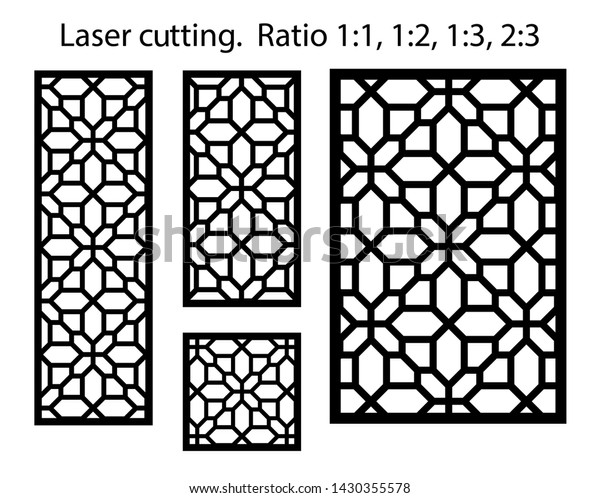 Cnc template set. Laser
pattern. Set of geometric decorative vector panels for laser
cutting.