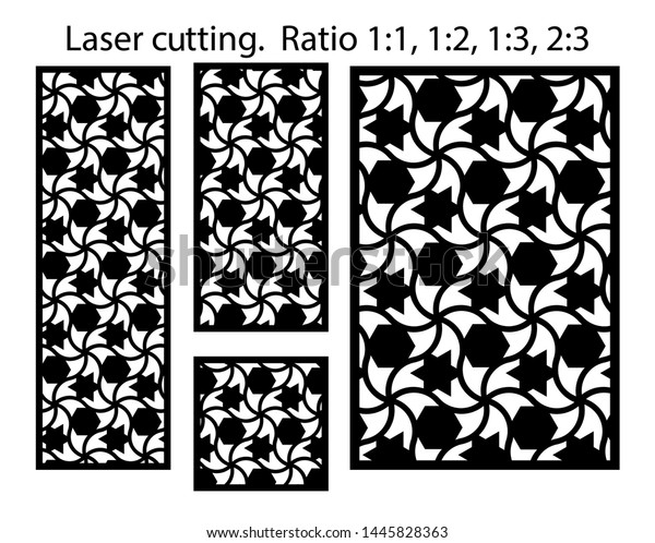 Cnc template set. Laser
pattern. Set of geometric decorative vector panels for laser
cutting.
