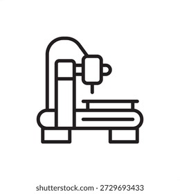 CNC Holz Router Symbol. Präzisionsbearbeitung von Holz und digitale Fertigung, die computergesteuertes Fräsen, automatisiertes Holzschnitzen, industrielle Möbelherstellung und High-Tech-Tischlerei repräsentiert.