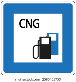 Cng fueling station road sign, indicating availability of compressed natural gas.