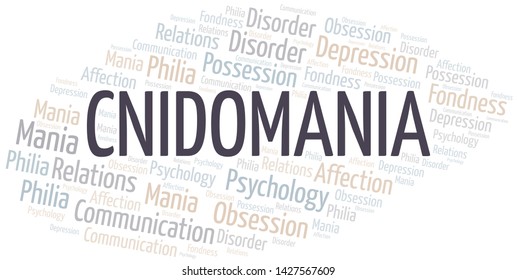 Cnidomania word cloud. Type of mania, made with text only.