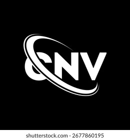 Logo de la CNV. Carta de la CNV. Diseño de logotipo de carta CNV. Logo de las iniciales CN V enlazado con el círculo y el logotipo del monograma en mayúsculas. Tipografía CNV para tecnología, negocio y marca inmobiliaria.
