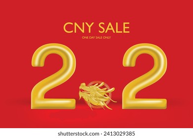 CNY sale promotion with 2.2 gold number text and dragon.