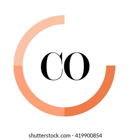 CO black letters , modern type of font , tree orange colors , simply alphabet like design identity