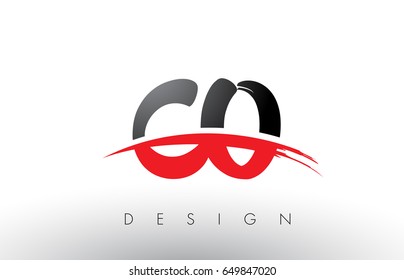 CO C O Brush Logo Letters Design with Red and Black Colors and Brush Letter Concept.