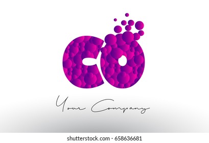 CO C O Dots Letter Logo with Purple Pink Magenta Bubbles Texture Vector.