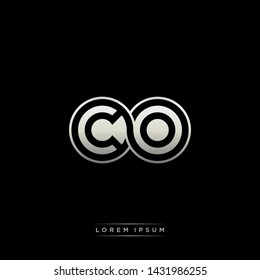 CO C O initial letter linked circle capital monogram logo modern template silver color edition