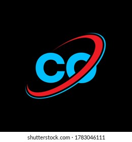 CO C O letter logo design. Initial letter CO linked circle uppercase monogram logo red and blue. CO logo, C O design. co, c o,