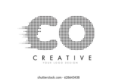 CO C O Letter Logo Design with Black Dots and Bubble Trails.