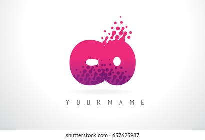 CO C O Letter Logo with Pink Letters and Purple Color Particles Dots Design.