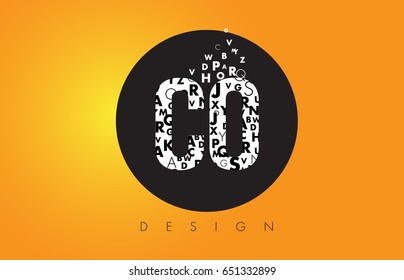 CO C O Logo Design Made of Small Letters with Black Circle and Yellow Background.