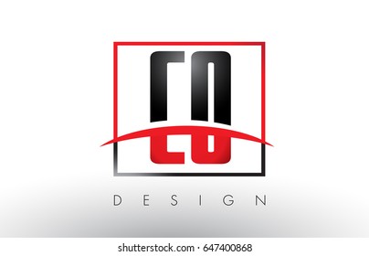 CO C O Logo Letters with Red and Black Colors and Swoosh. Creative Letter Design Vector.