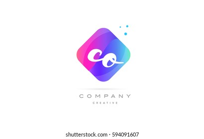 co c o  pink blue rhombus abstract 3d alphabet company letter text logo hand writting written design vector icon template 