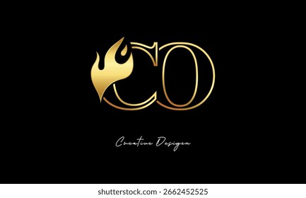 CO Golden Flame Logo Design Luxury Minimalist Symbol for Premium Branding and Creative Identity
