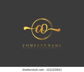 CO initial handwriting logo circle template vector