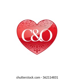 C&O initial letter couple logo with ornament heart shape