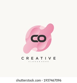CO Initial Letter logo icon design template elements with wave colorful art.