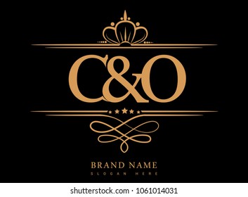 C&O Initial logo, Ampersand initial logo gold with crown and classic pattern