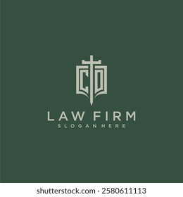 CO initial monogram for law firm with sword and shield logo image