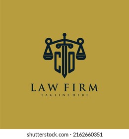 CO initial monogram for lawfirm logo with sword and scale