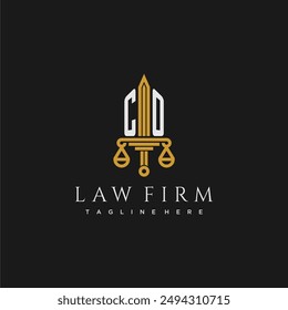 CO initial monogram for lawfirm logo with sword and scale