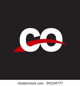 CO initial overlapping swoosh letter logo white red black background