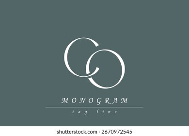 CO Initials Stylized Monogram Design Featuring Intertwined. Artistic representation of monogram initials creatively arranged and displayed.