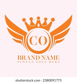 CO Letter Initial with Royal Luxury Logo and Wings Symbol. Wings design element, initial Letter logo Icon, Initial Logo Template design.