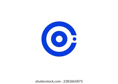 CO letter logo with circle shape in flat blue color