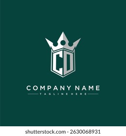 CO letter monogram initial logo for shield and crown design
