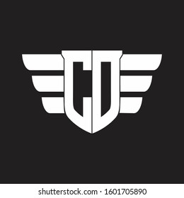 CO Logo monogram with emblem and wings element design template