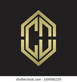 Monograma de logotipo CO con forma hexágono y estilo de división con colores dorados