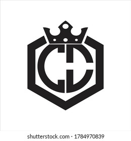 Monograma de logotipo CO redondeado con forma hexagonal con plantilla de diseño de la corona sobre fondo blanco