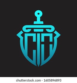 CO Logo monogram with sword and shield combination isolated blue colors gradient