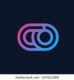 CO monogram logo.Typographic icon with overlap letter c and letter o.Lettering icon.Alphabet initials isolated on dark background.Modern,corporate,web,tech style sign characters for company branding.