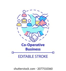 Co Operative Business Concept Icon. Social Entrepreneurship Type Abstract Idea Thin Line Illustration. Co Ops Members Own And Run Company. Vector Isolated Outline Color Drawing. Editable Stroke