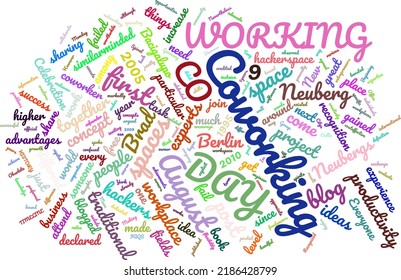 Co Working Day 9 August Word Cloud In Vector Art Creative Colourful White Back Ground