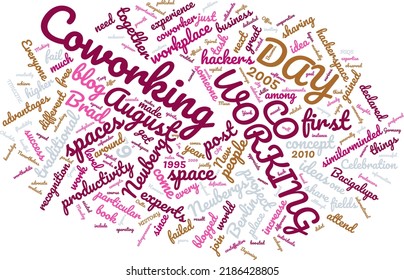 Co-Arbeitstag, 9. August Word Cloud in Vektorkunst kreatives, bunter weißes Hintergrund