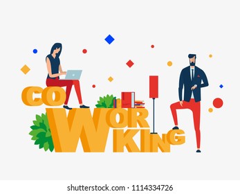 Co working. People In Creative Office. Vector illustration. Separate objects. Isolate. To illustrate articles, reports, blogs, news for posting on websites and print media.