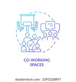 Co working space blue gradient concept icon. Startup culture. Professional community. Meeting people. Flexible work. Shared office abstract idea thin line illustration. Isolated outline drawing