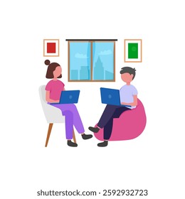Co Working Space cartoon character vector illustration