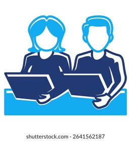 Co Working Space icon represented by employees, tble Dualtone style.
