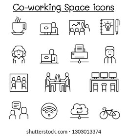 Co working space icon set in thin line style