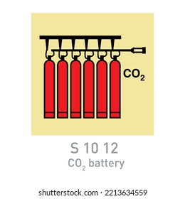 CO2 Battery - International Fire Control and Safety Signs - CO2, Gas, CO2 battery, Cylinders, adhesive vinyl,  Fire Plan symbols, Fire protection signs.