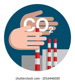 CO2 Capture Technology Icon - Net Carbon Footprint Neutralize Development Strategy. Isolated Pictogram With Metaphor - Hands Catching Harmful Cloud