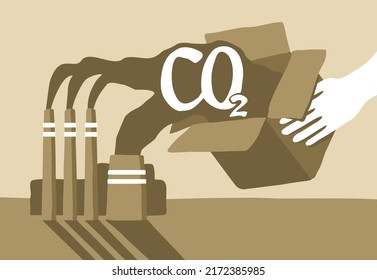 CO2 Capture Technology - net zero footprint concept to neutralize development strategy. Vector illustration with metaphor