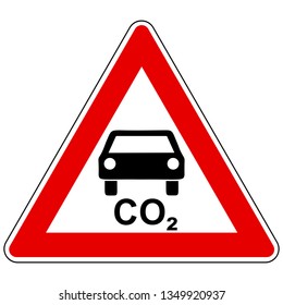 CO2 car and attention sign